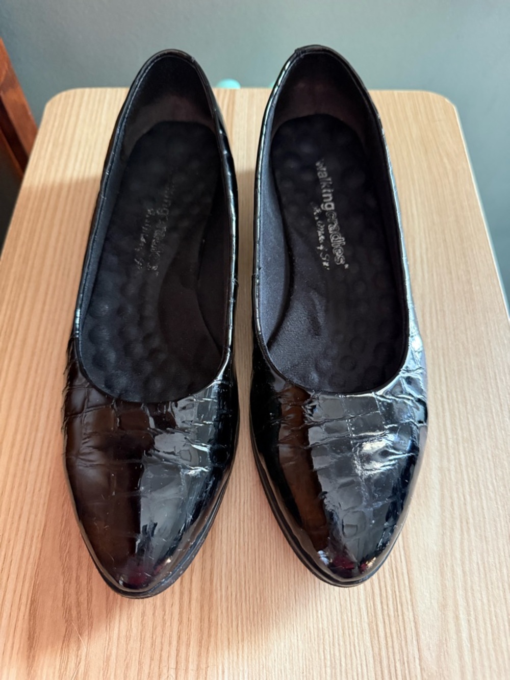 Walking Cradles Black Croc-Embossed Pointed Toe Flats